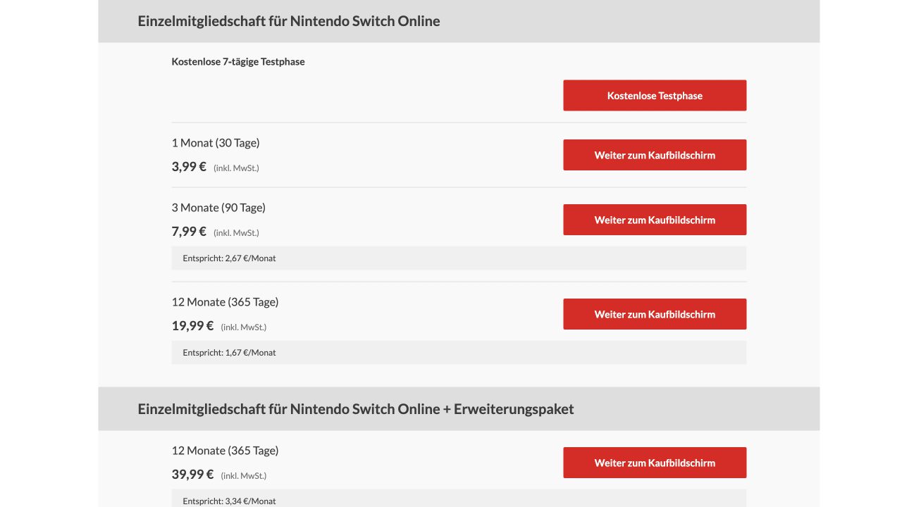 Nintendo Switch Preise