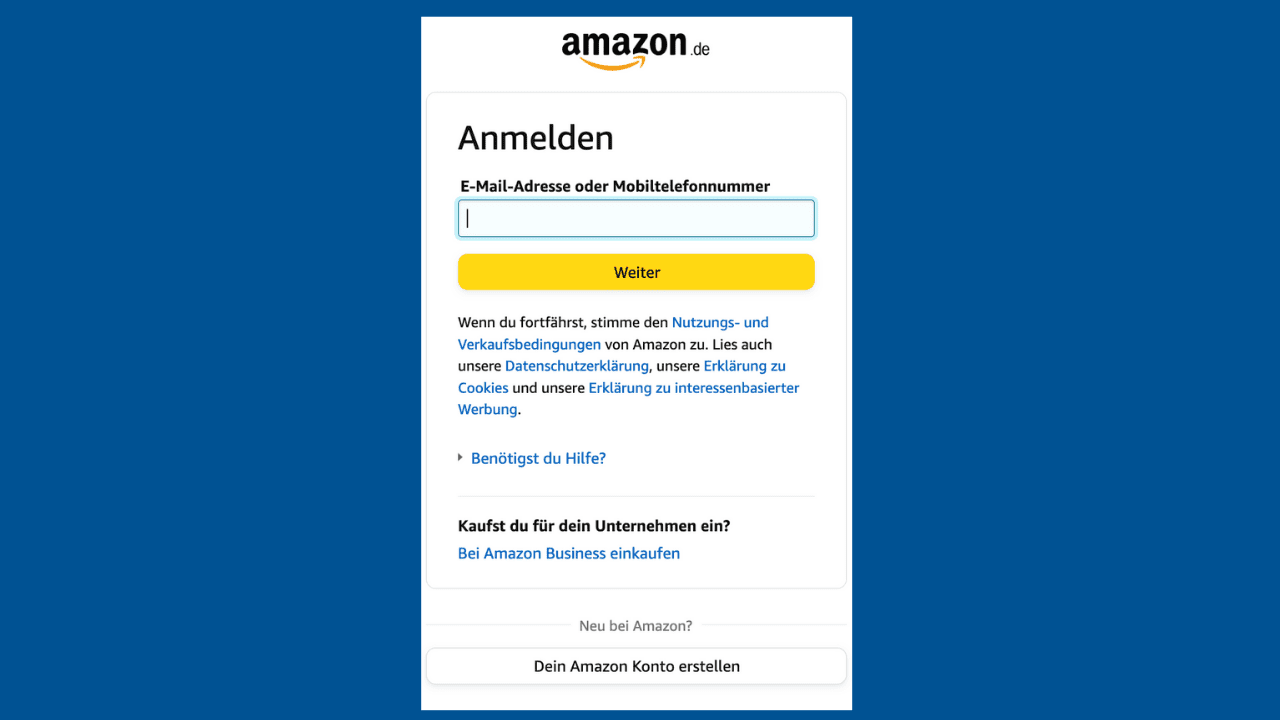 Anmeldung Amazon Konto