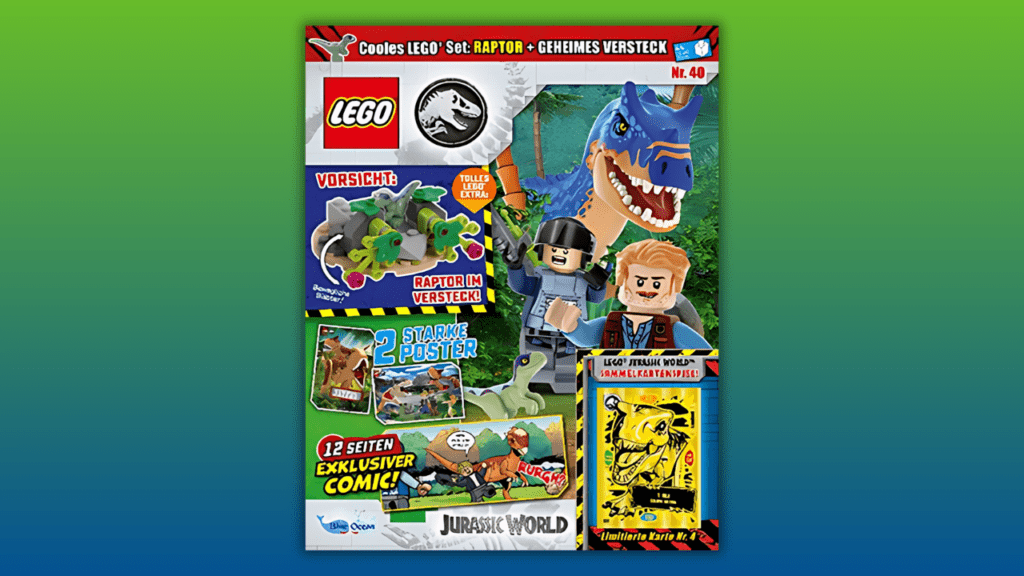 Das LEGO Jurassic World Magazin bietet in jeder Ausgabe einen Comic, Rätsel, Aktionsseiten und ein original Lego Jurassic World Spielset.