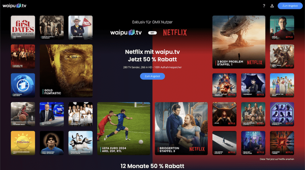 Bei Waipu.tv gibt es das Paket Perfect Plus in Verbindung mit dem Angebot von Netflix.