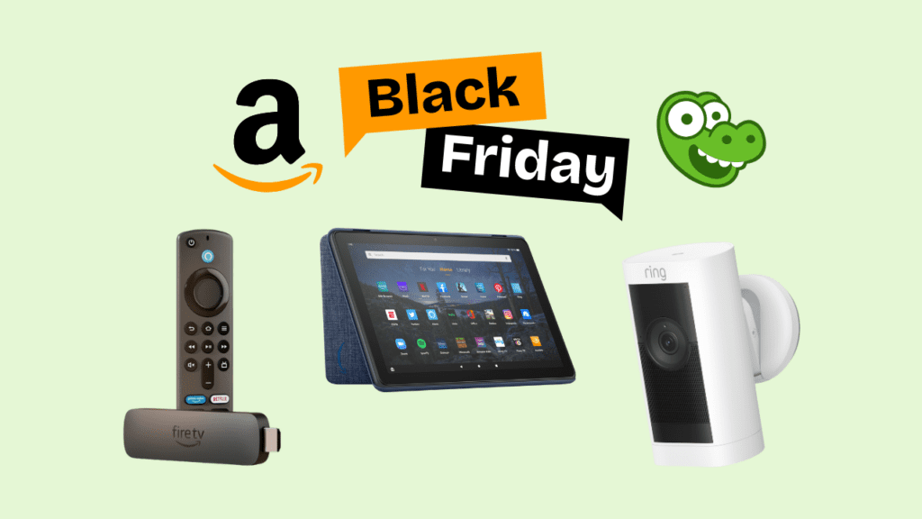 Amazon Geräte zum Black Friday mit Amazon und mydealz Logo.